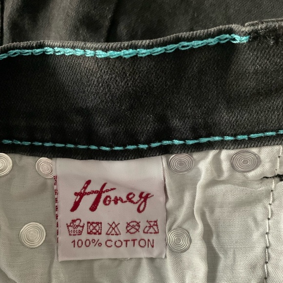 Black High Waist Denim Shorts with Silver Accents - Picture 5 of 7